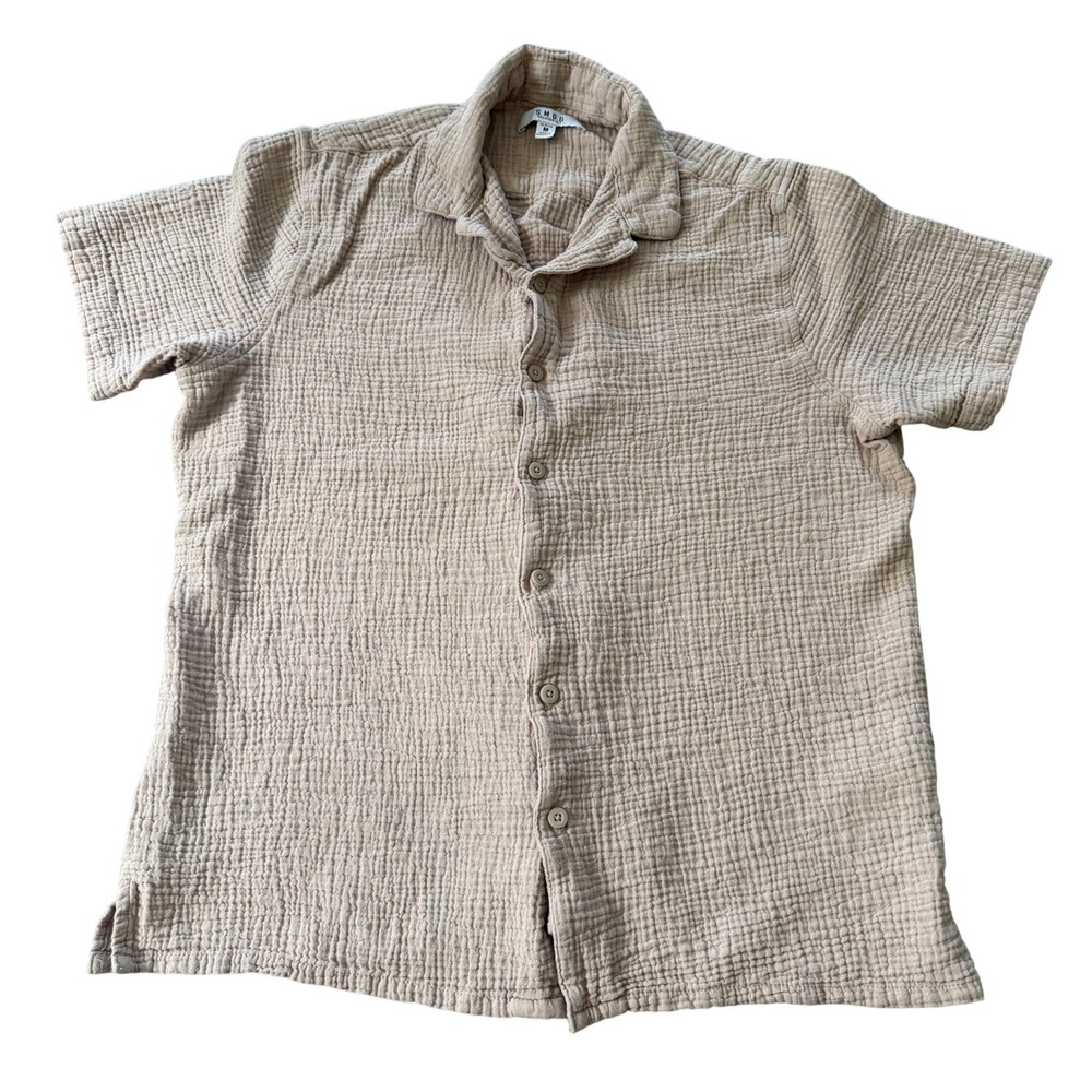 Men's Double Gauze SMOG Collar Shirt Medium Beige Cotton Relaxed Fit Boho